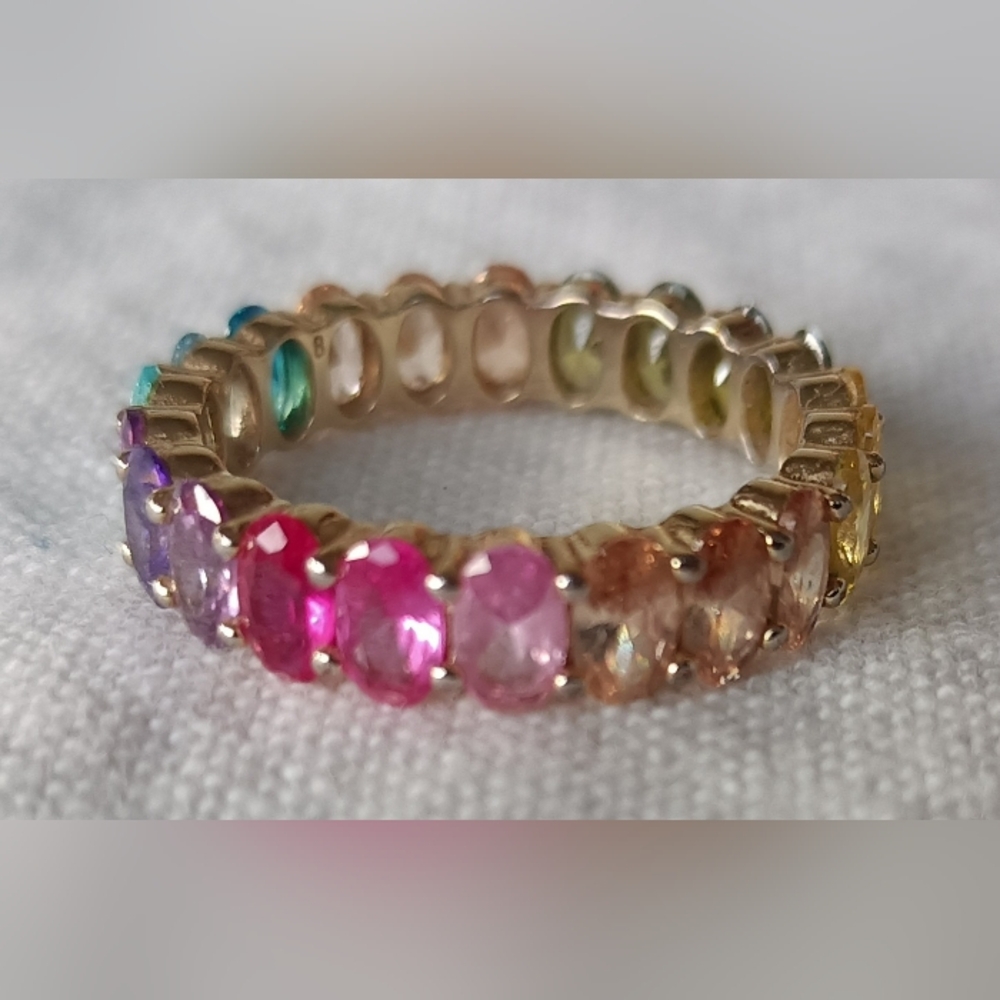 Gold Multi-Stone Eternity Band - Pink & Multicolor